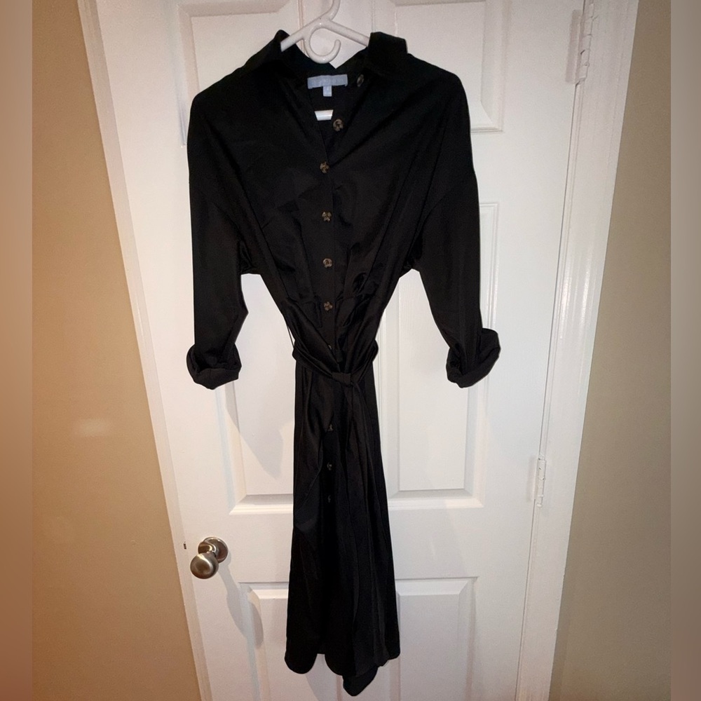 ANTONIO MELANIE Roxanne Point Collar Ruched Tie Waist Button Front dress Size: 0 - Picture 3 of 9